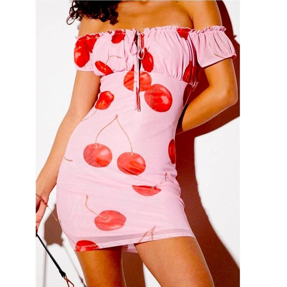 NWT | Kimchi Blue Cherry Print Bianca Mesh Mini Dress | SZ L